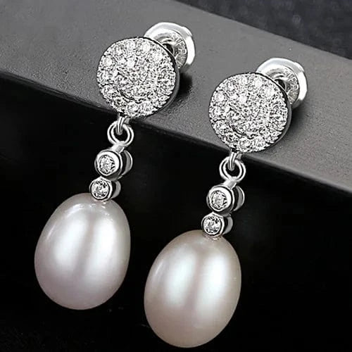FE0054-W PAG&MAG Elegant Fine Jewelry Women Anniversary Sterling Silver 925 Natural Freshwater Pearl Drop Earrings