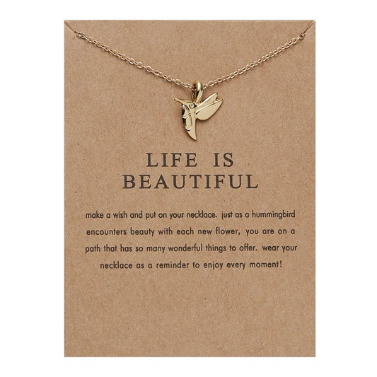 Feather  A Hummingbird Pendants  Elegant Charm  Female  Gold Chain Choker Necklaces Couple Valentine's Day