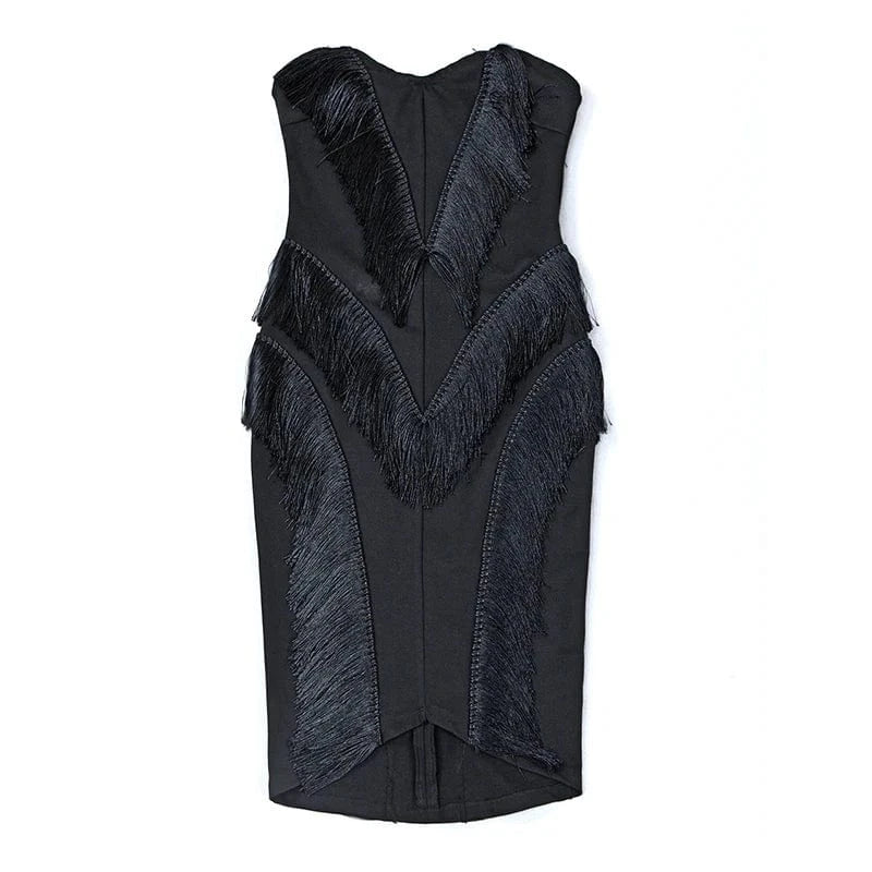 Female confident and generous black low-cut evening dress