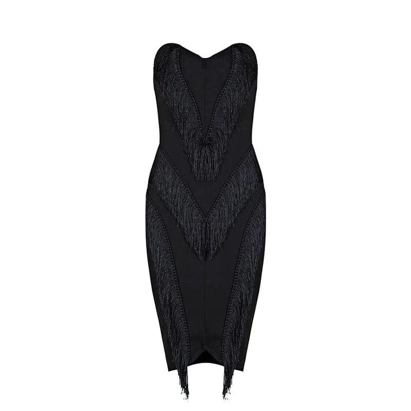 Female confident and generous black low-cut evening dress