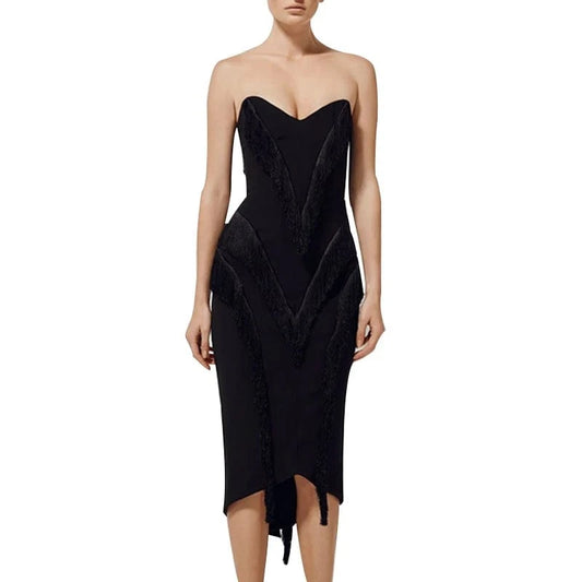 Female confident and generous black low-cut evening dress