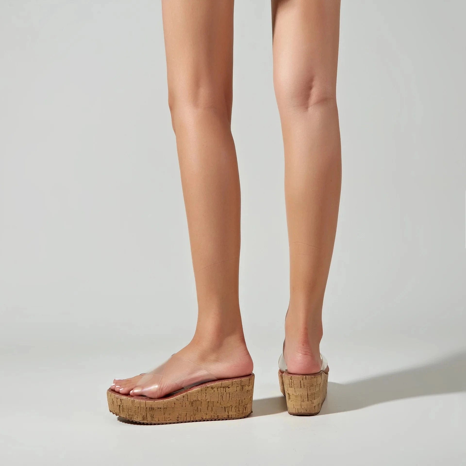 Female New Transparent Cross-tie Block Heels Sandals Summer Outside Women Slippers Wedges Sandals