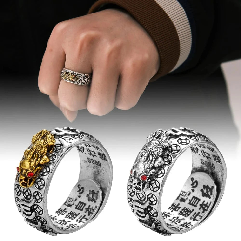 Feng Shui Pixiu Mani Mantra Protection Wealth Ring Charms Ring Amulet Wealth Lucky Open Adjustable Ring Buddhist Jewelry