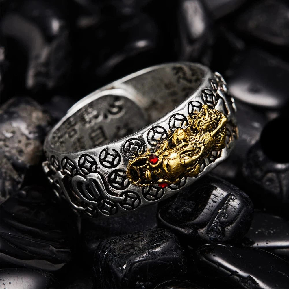 Feng Shui Pixiu Mani Mantra Protection Wealth Ring Charms Ring Amulet Wealth Lucky Open Adjustable Ring Buddhist Jewelry