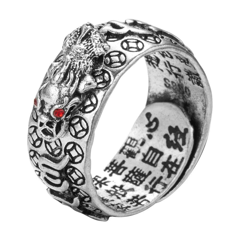 Feng Shui Pixiu Mani Mantra Protection Wealth Ring Charms Ring Amulet Wealth Lucky Open Adjustable Ring Buddhist Jewelry