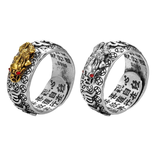 Feng Shui Pixiu Mani Mantra Protection Wealth Ring Charms Ring Amulet Wealth Lucky Open Adjustable Ring Buddhist Jewelry