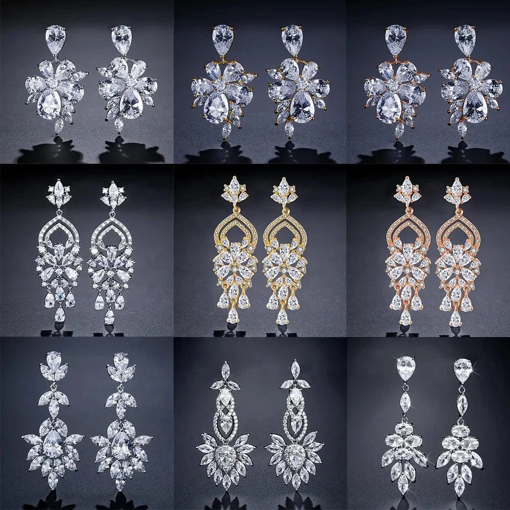 fine design exquisite cubic zirconia bridal statement long drop earrings  women gold plated diamond earrings jewelry