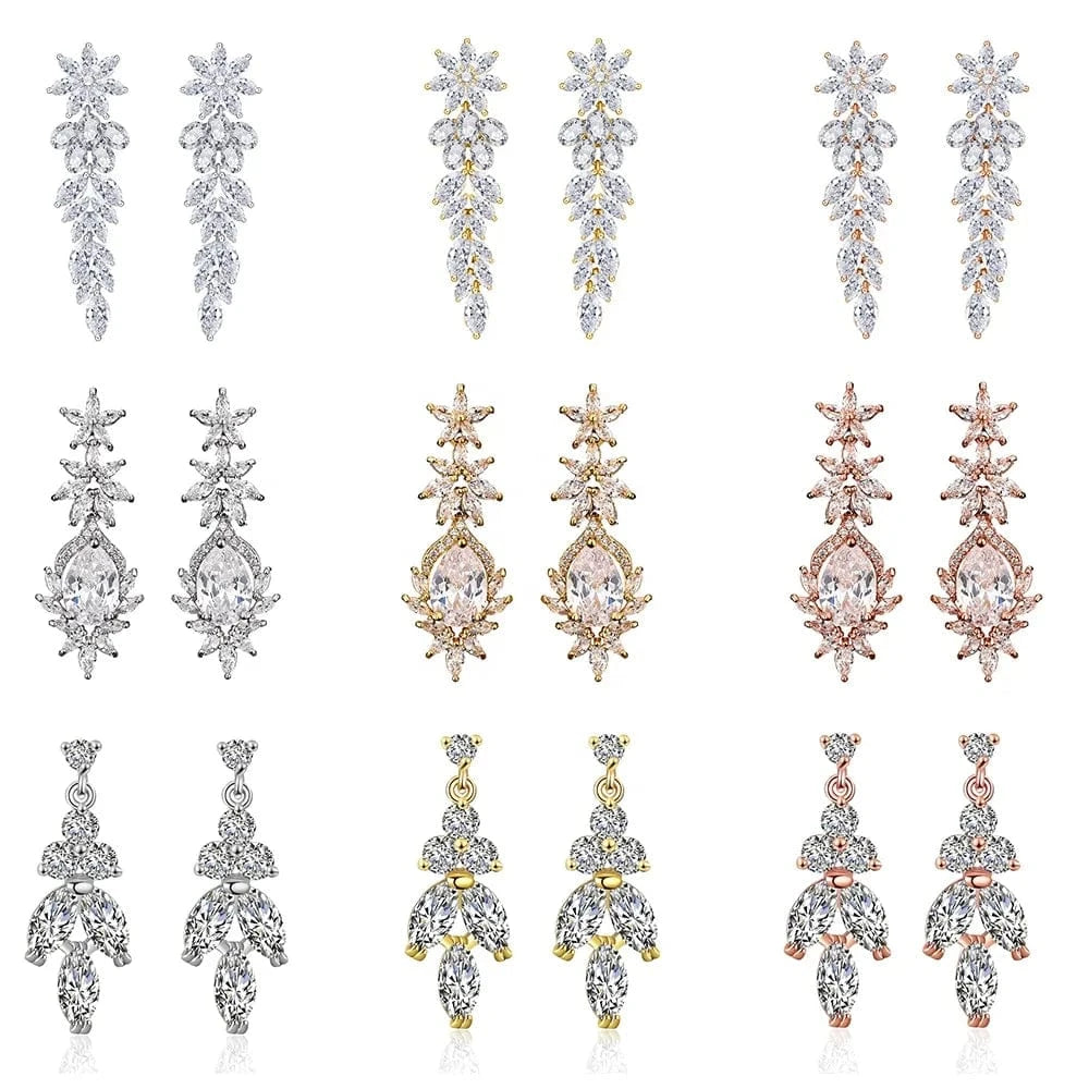 fine design exquisite cubic zirconia bridal statement long drop earrings  women gold plated diamond earrings jewelry