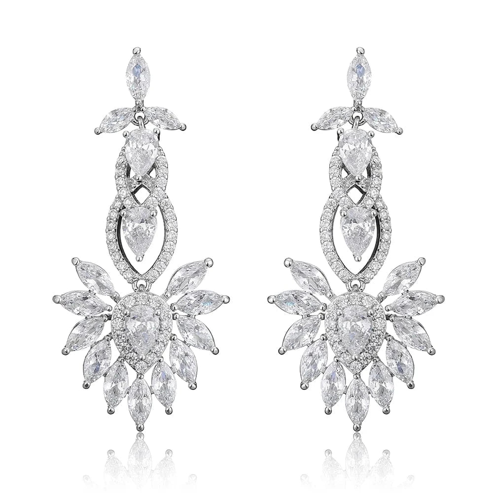 fine design exquisite cubic zirconia bridal statement long drop earrings  women gold plated diamond earrings jewelry