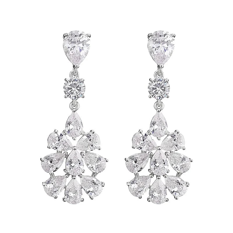 fine design exquisite cubic zirconia bridal statement long drop earrings  women gold plated diamond earrings jewelry