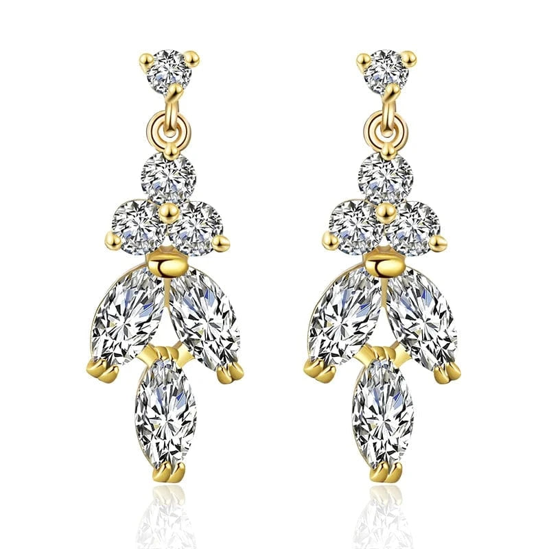 fine design exquisite cubic zirconia bridal statement long drop earrings  women gold plated diamond earrings jewelry
