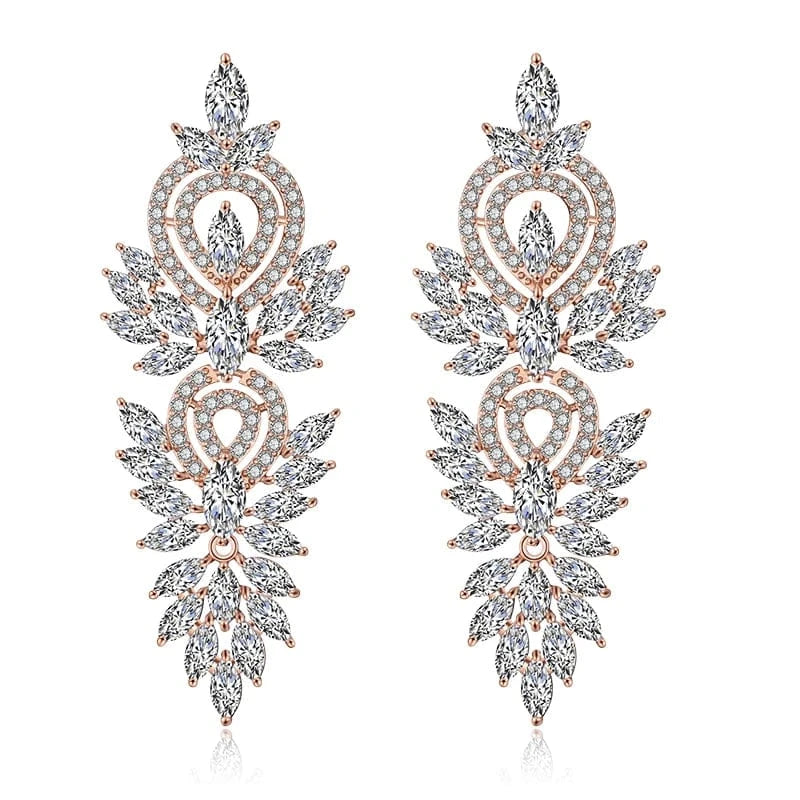 fine design exquisite cubic zirconia bridal statement long drop earrings  women gold plated diamond earrings jewelry