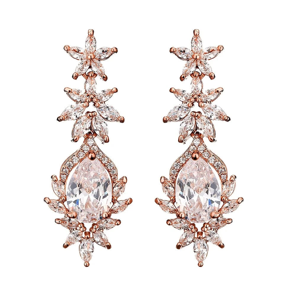 fine design exquisite cubic zirconia bridal statement long drop earrings  women gold plated diamond earrings jewelry