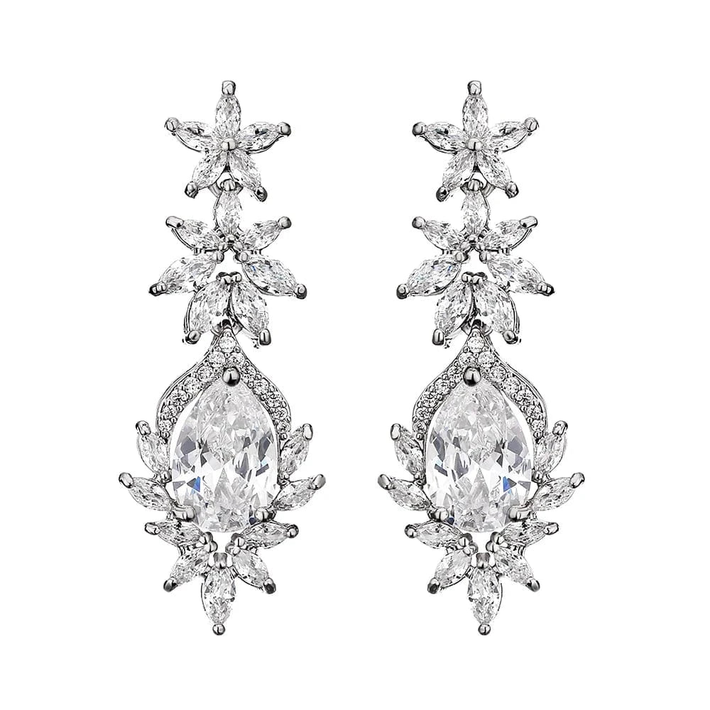 fine design exquisite cubic zirconia bridal statement long drop earrings  women gold plated diamond earrings jewelry