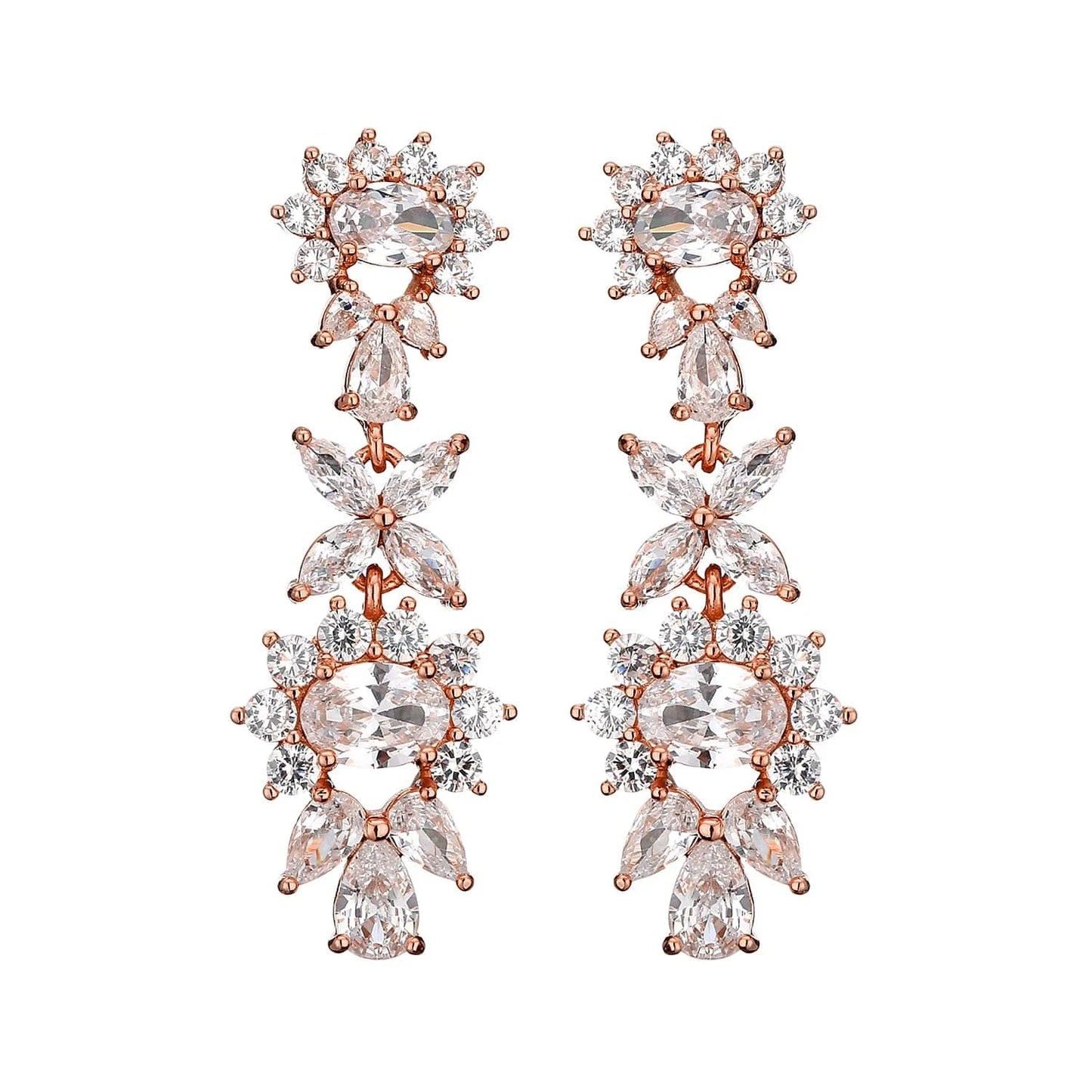 fine design exquisite cubic zirconia bridal statement long drop earrings  women gold plated diamond earrings jewelry