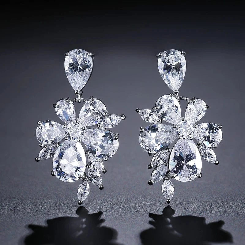 fine design exquisite cubic zirconia bridal statement long drop earrings  women gold plated diamond earrings jewelry