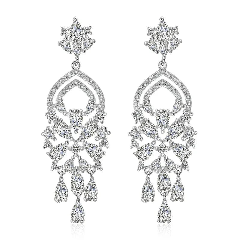 fine design exquisite cubic zirconia bridal statement long drop earrings  women gold plated diamond earrings jewelry