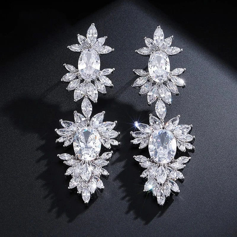 fine design exquisite cubic zirconia bridal statement long drop earrings  women gold plated diamond earrings jewelry