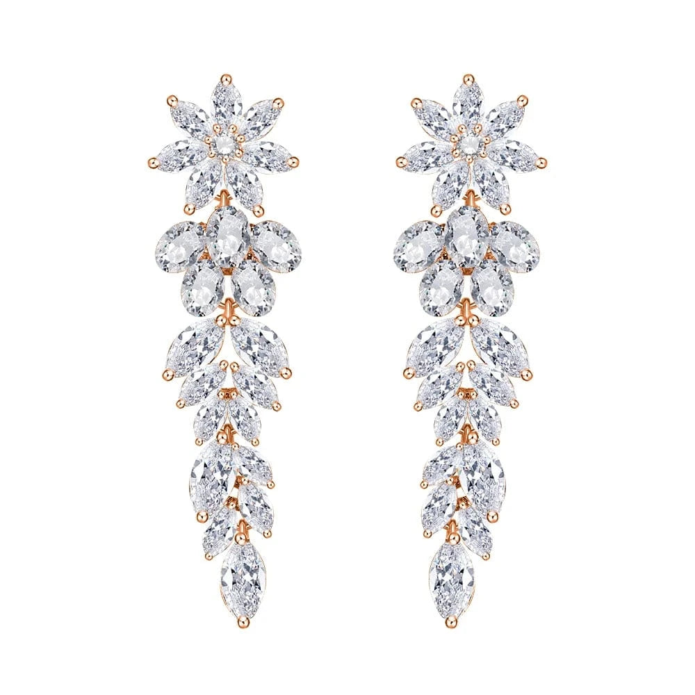 fine design exquisite cubic zirconia bridal statement long drop earrings  women gold plated diamond earrings jewelry