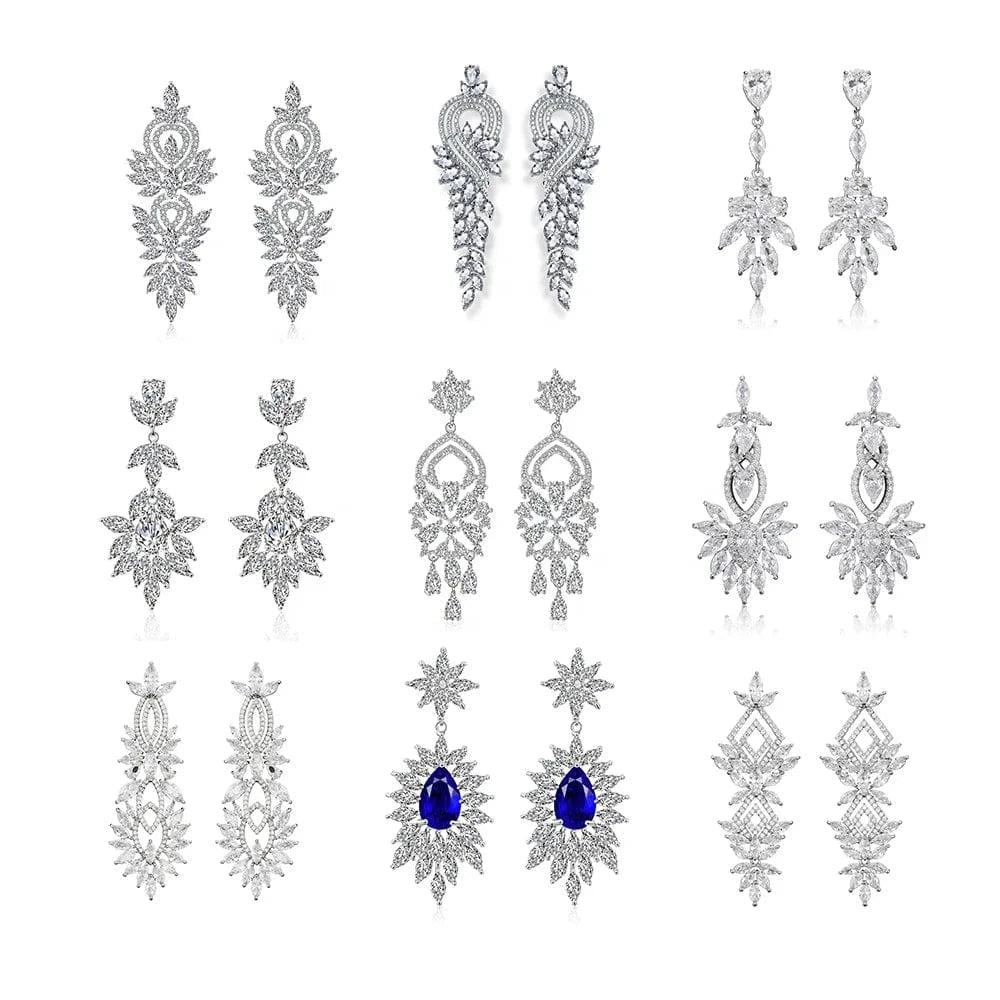 fine design exquisite cubic zirconia bridal statement long drop earrings  women gold plated diamond earrings jewelry