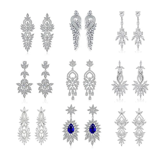 fine design exquisite cubic zirconia bridal statement long drop earrings  women gold plated diamond earrings jewelry