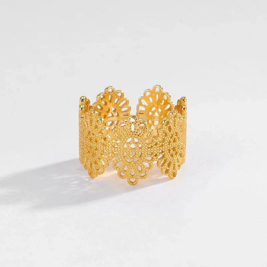 fine jewelry 925 silver rings jewelry for women 925 sterling silver 18K gold plated lace wide face rings open adjustable ring
