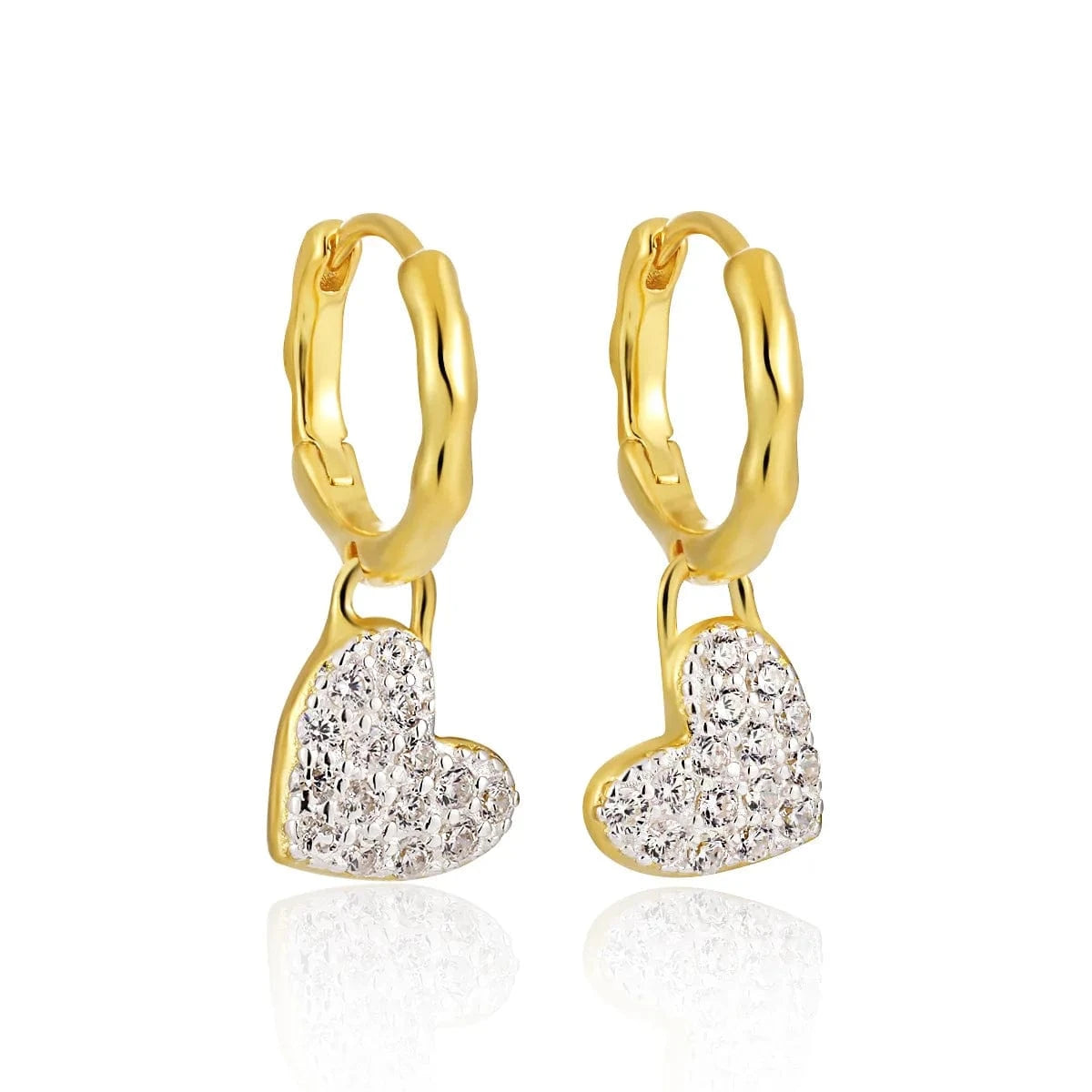 Fine jewelry 925 sterling silver heart diamond drop earrings 18K gold plated 925 silver hoop earring jewelry for women wholesale