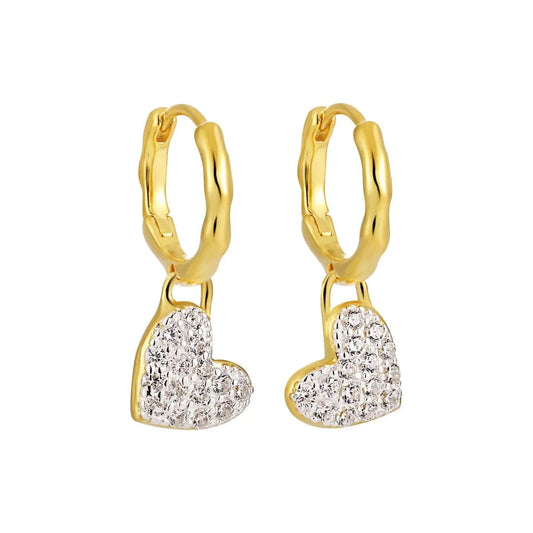 Fine jewelry 925 sterling silver heart diamond drop earrings 18K gold plated 925 silver hoop earring jewelry for women wholesale
