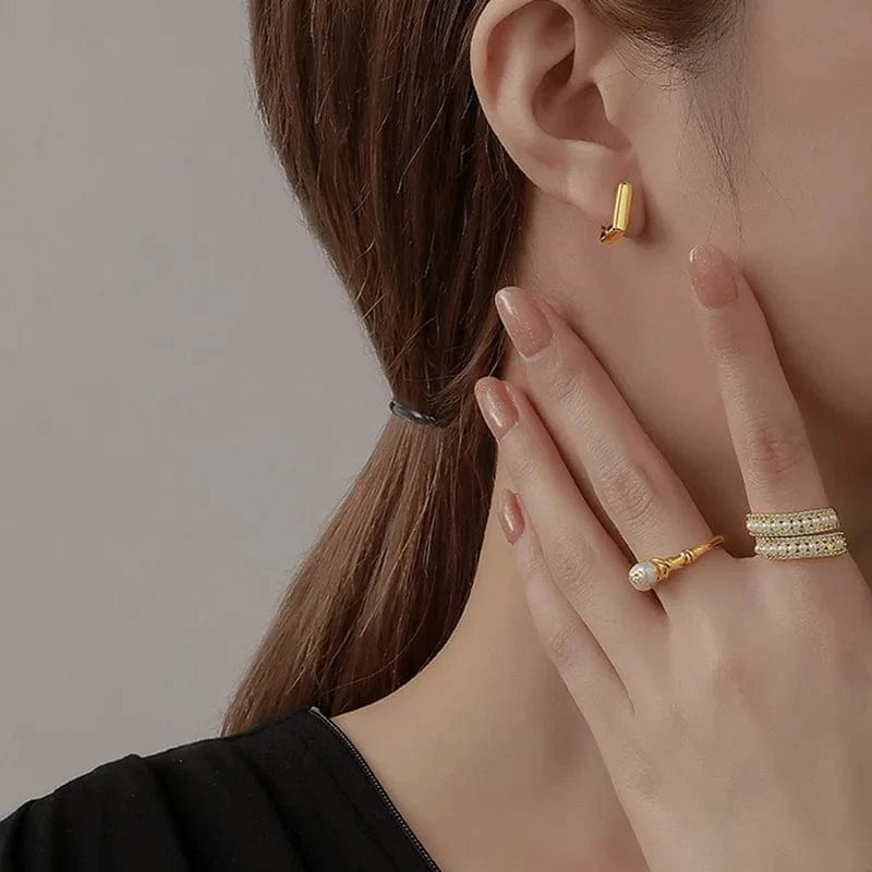 Fine jewelry earrings trendy  Women female 18K Gold Plated tiny earrings Earrings