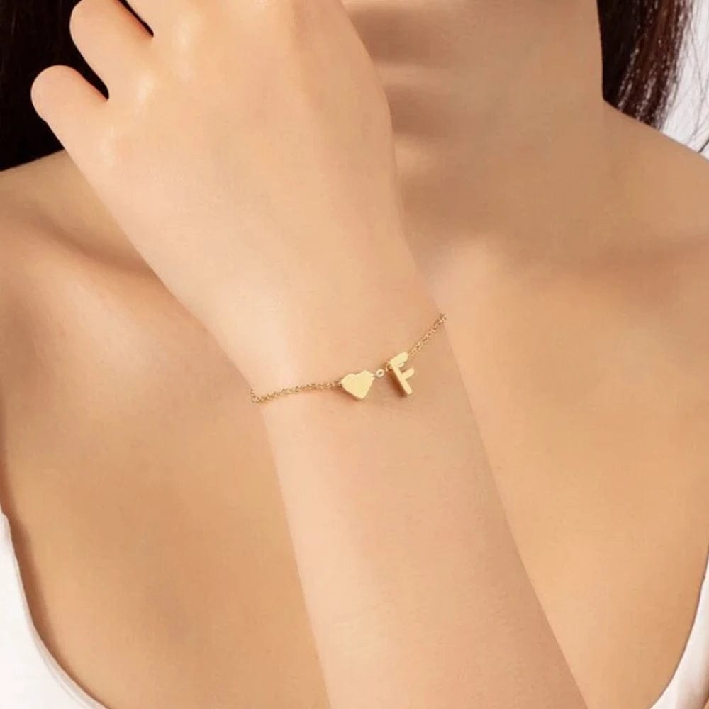 Fine Jewelry Gold Plated Adjustable Chain Heart Initial A-Z 26 Alphabet Letter Charms Bracelet
