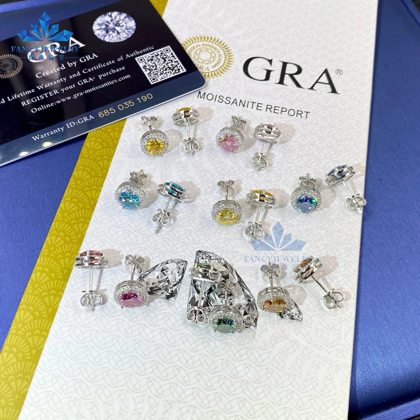 Fine jewelry pass diamond tester 6.5mm 1CT moissanite earring Silver 925 yellow blue pink green moissanites halo stud earring