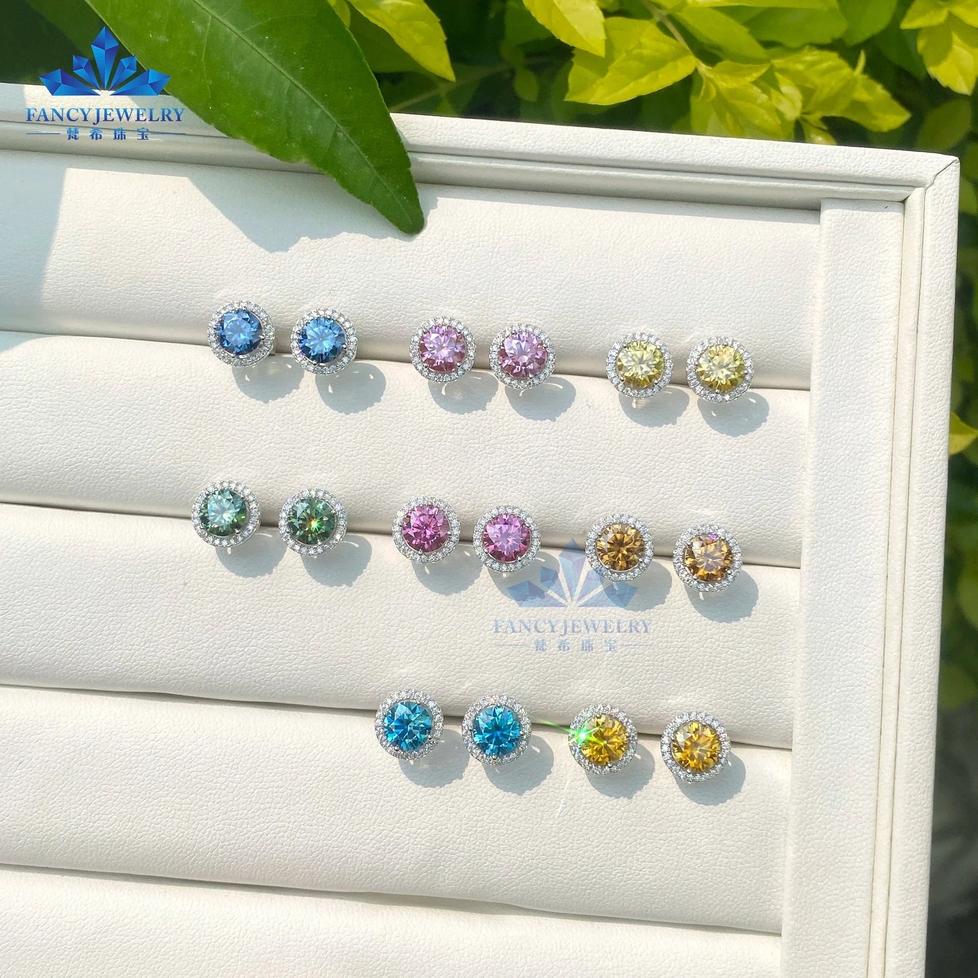 Fine jewelry pass diamond tester 6.5mm 1CT moissanite earring Silver 925 yellow blue pink green moissanites halo stud earring