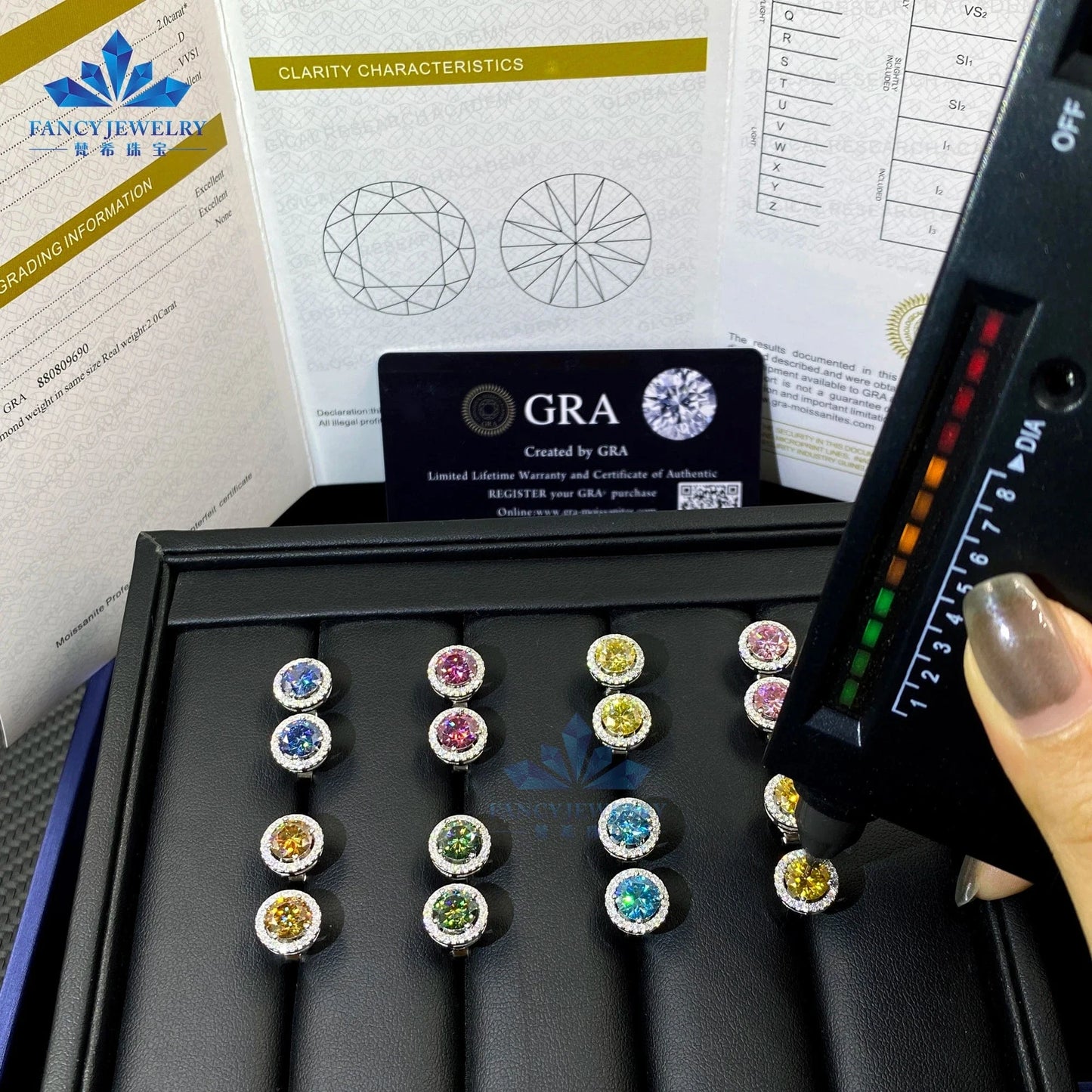 Fine jewelry pass diamond tester 6.5mm 1CT moissanite earring Silver 925 yellow blue pink green moissanites halo stud earring