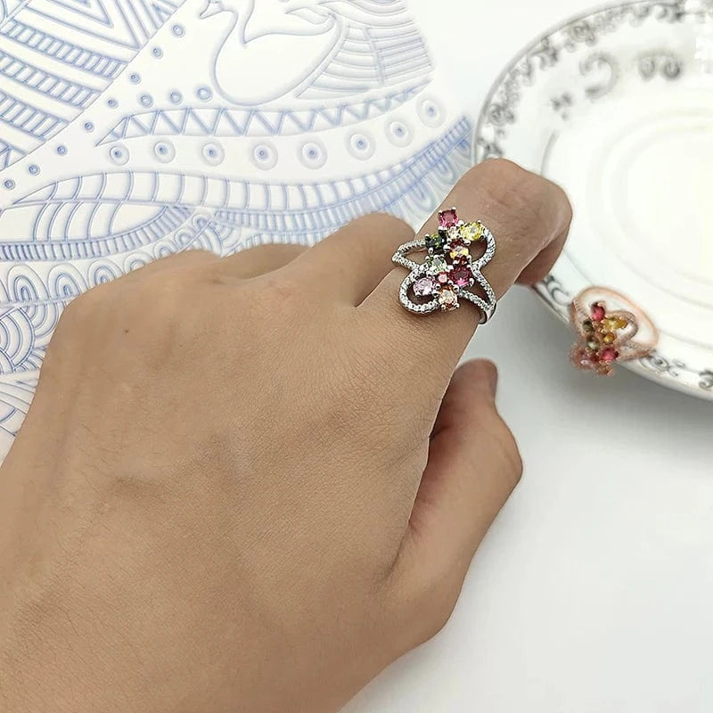 Fine Jewelry Rings Silver Rings Colorful Zircon Stone Women Rings 925 Silver Jewelry