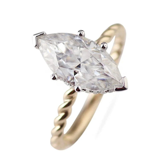 fine jewelry solid 10K 14K 18K yellow gold prong setting 7*14mm 3ct marquise cut solitaire moissanite as engagement wedding ring Etsy Bestseller 2024