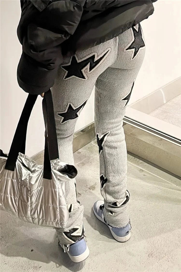 Five-Pointed Star Printed Plush Pants for Women Autumn and Winter New Casual Trouser