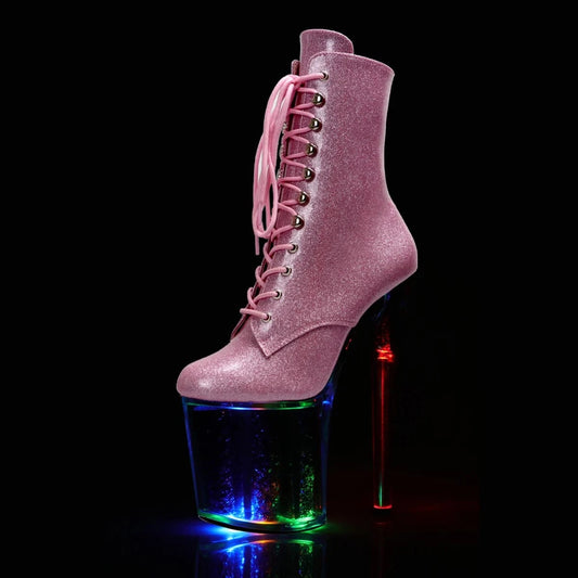 Flash Pink Round Toe Stripper Heels Sexy Fetish Gothic 20cm Lace Up Pole Dance Exotic Dancer Catwalk Models Nightclub Women's