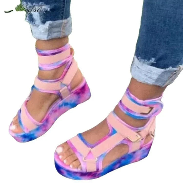 Flat Platform Candy color  OEM China factory summer outdoor ladies pink sandals women shoes