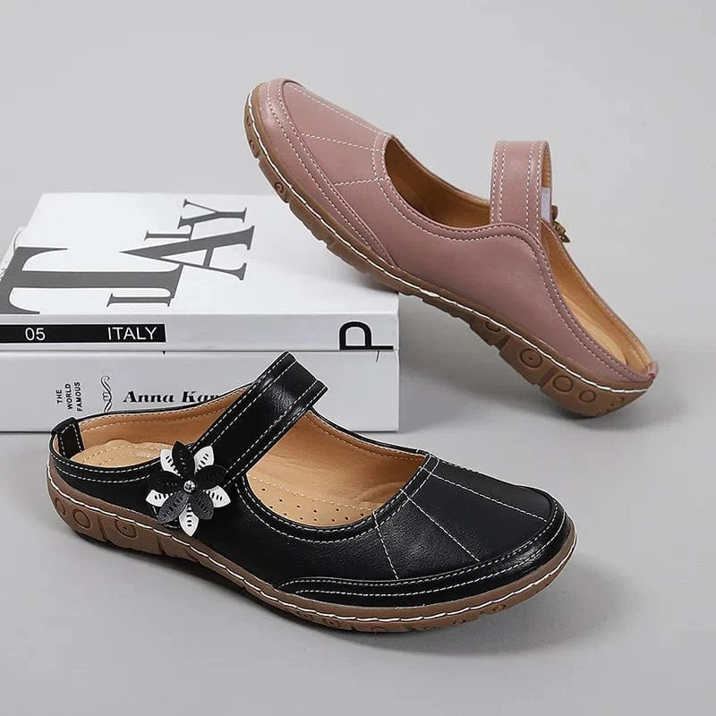 Flat Sandals For Women Retro Floral Decor Round-toe Shoes Wrap-toe Soft Bottom Roman Flat Sandals Ladies Casual Driving Slippers