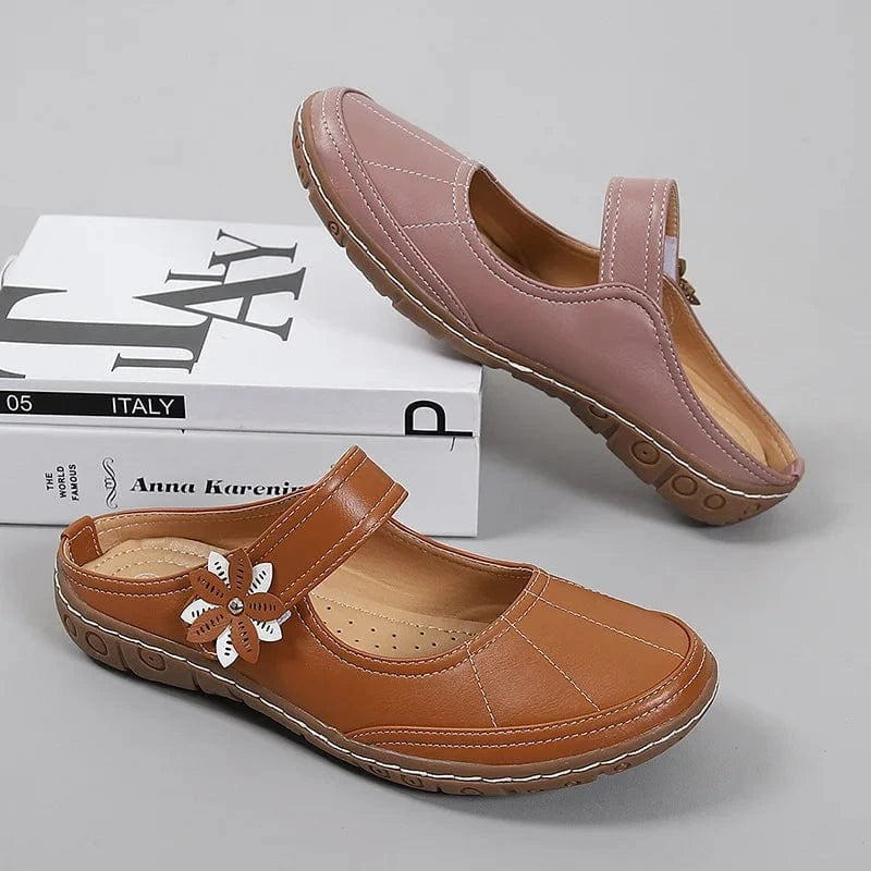 Flat Sandals For Women Retro Floral Decor Round-toe Shoes Wrap-toe Soft Bottom Roman Flat Sandals Ladies Casual Driving Slippers