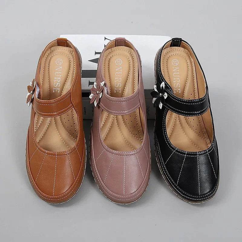 Flat Sandals For Women Retro Floral Decor Round-toe Shoes Wrap-toe Soft Bottom Roman Flat Sandals Ladies Casual Driving Slippers