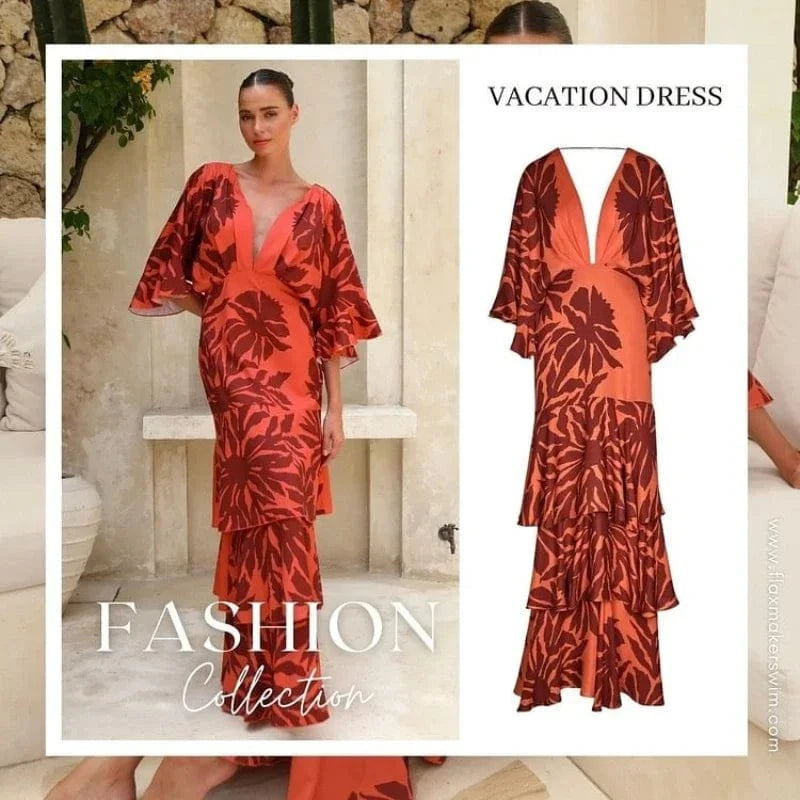 FLAXMAKER Maxi Long Dress Women Sexy Sleeveless Ruffle Dolman Sleeve Printed Dresses Bandeau Blossom Print Sundress 2025