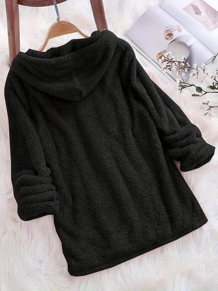 Fleece Solid Colour Hoodie Casual Long-Sleeved Hooded Sweatshirt Women's Autumn And Winter New Models 2024 Warm Solid Colour