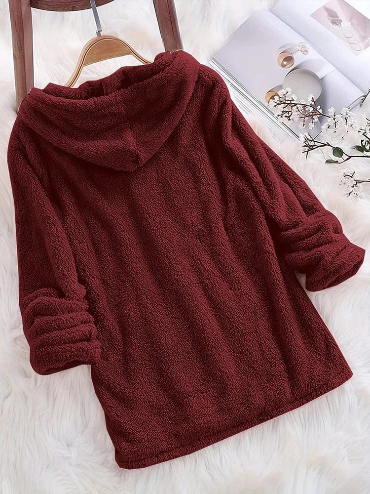 Fleece Solid Colour Hoodie Casual Long-Sleeved Hooded Sweatshirt Women's Autumn And Winter New Models 2024 Warm Solid Colour