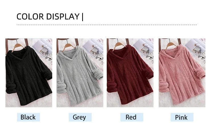 Fleece Solid Colour Hoodie Casual Long-Sleeved Hooded Sweatshirt Women's Autumn And Winter New Models 2024 Warm Solid Colour