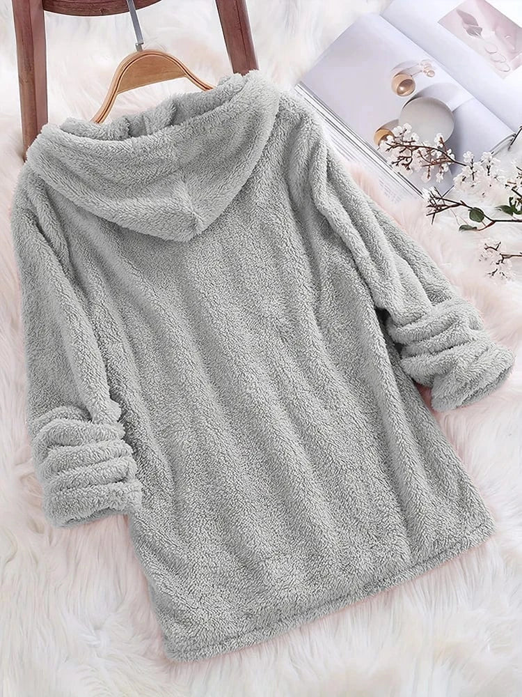 Fleece Solid Colour Hoodie Casual Long-Sleeved Hooded Sweatshirt Women's Autumn And Winter New Models 2024 Warm Solid Colour