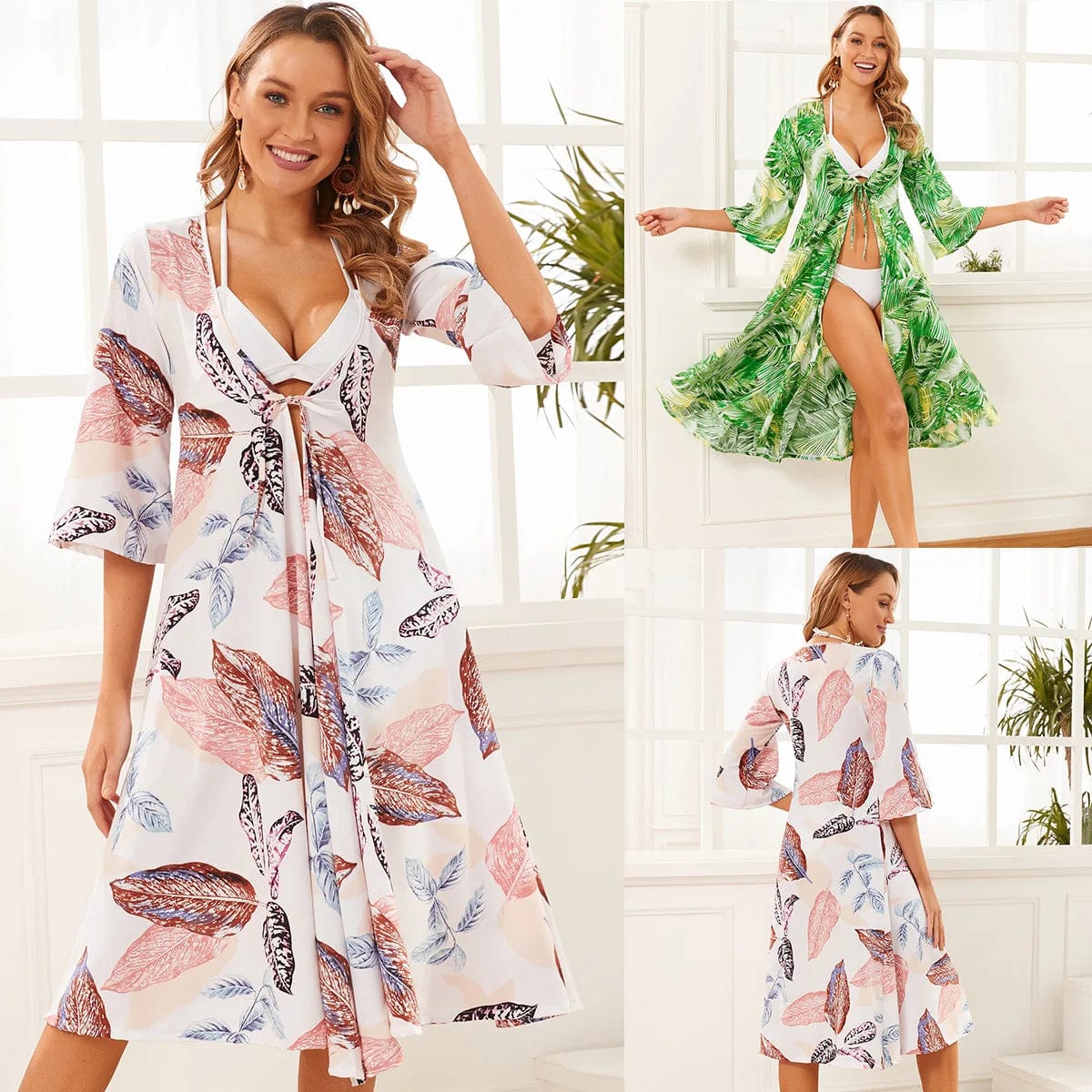 Floral Beach Swimwear Cover Dress Boho Summer Kimono for Swimsuits Women 2022 New