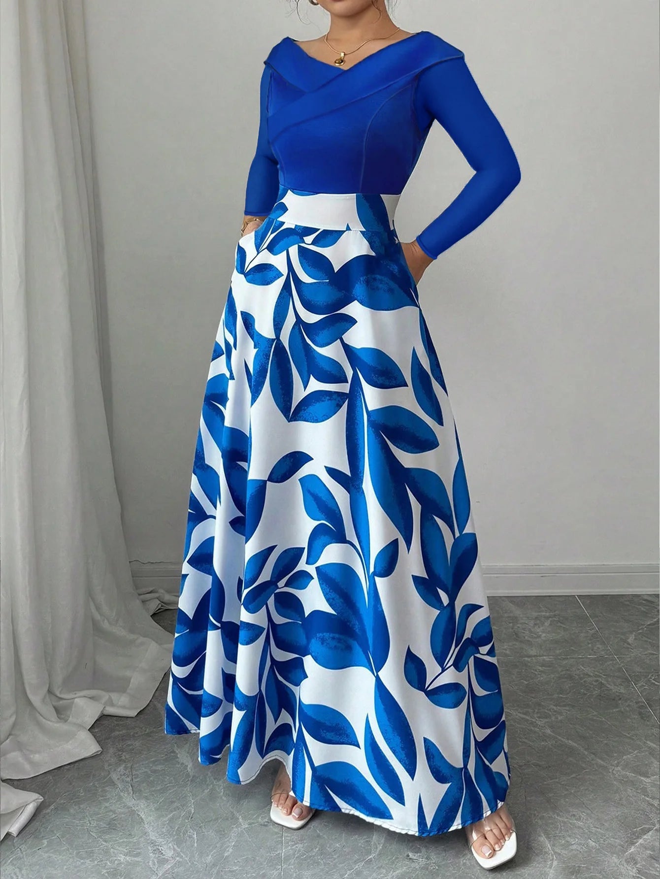 Floral Maxi Dress With Asymmetric Neckline For Elegant Evening Garden Party Style - SN Wigs & More