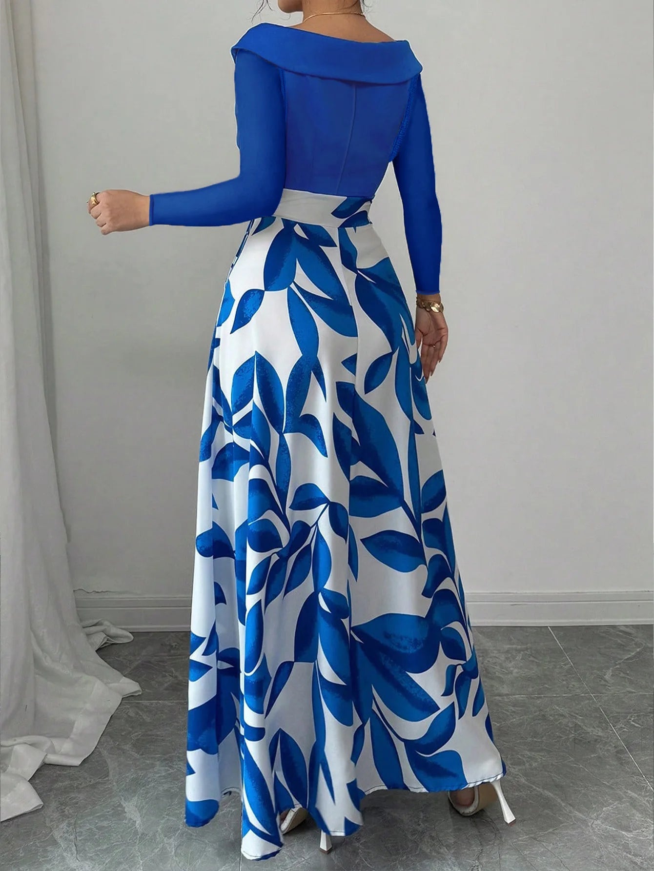 Floral Maxi Dress With Asymmetric Neckline For Elegant Evening Garden Party Style - SN Wigs & More