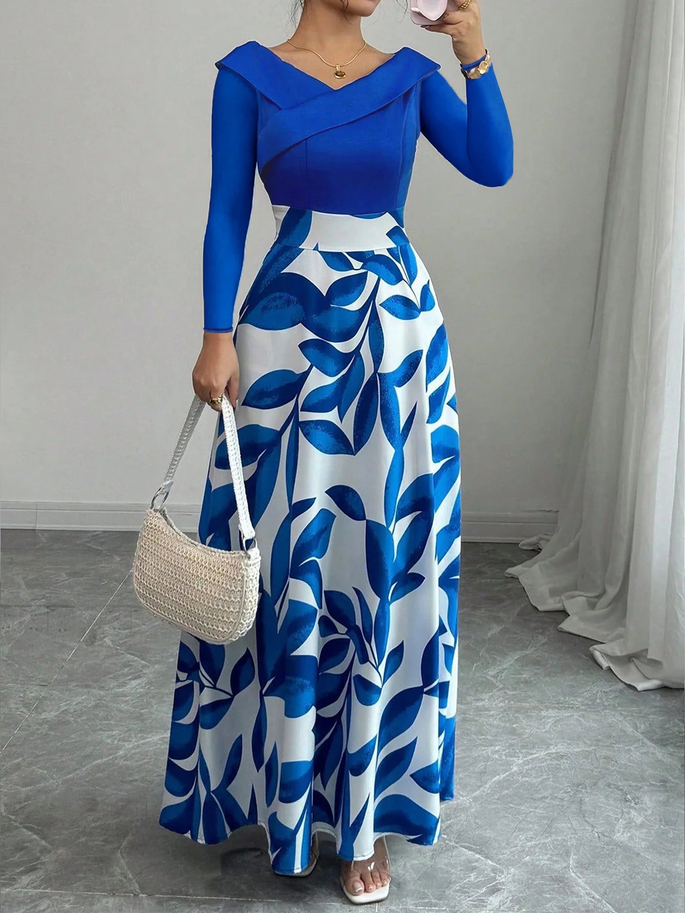 Floral Maxi Dress With Asymmetric Neckline For Elegant Evening Garden Party Style - SN Wigs & More